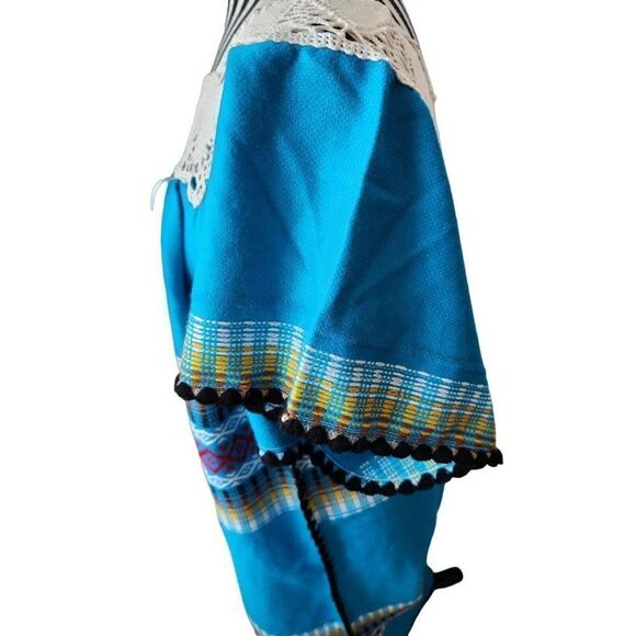 Vintage 90s Embroidered Indian Blanket Maxi Dress M Vibrant Blue Boho - Picture 5 of 8